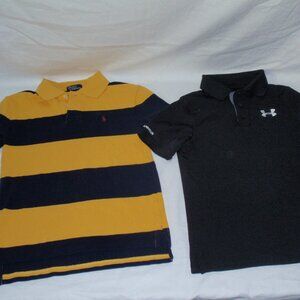 Lot of 2 Ralph Lauren Under Armour Boys Striped Black Pique Performance Polos 8